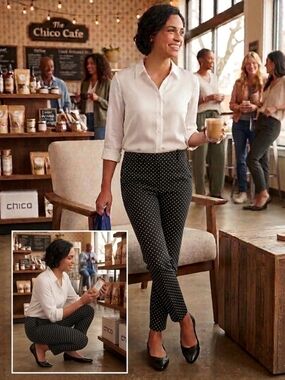 Chico’s Amazing Stretch So Slimming Juliet Polka Dot Ankle Pants Sz 2 Reg (12R)